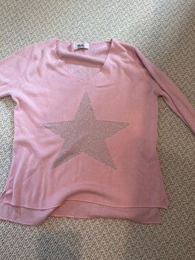 Must Boutique Pink V-Neck Sweater with Metallic Star Detail